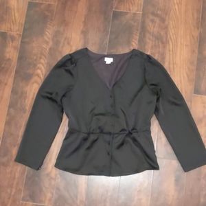 J. Crew black peplum puff sleeve blouse